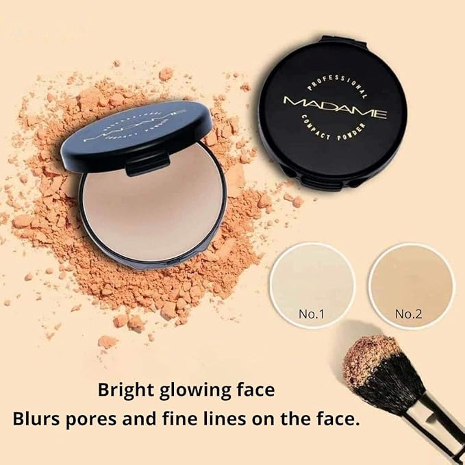 CIVIC MADAM COMPACT Pressed Powder Foundation Bright, Light Not Dull Bright, Soft Smooth, Concealing, Medium to Full Coverageb Blurs Pores & Control It, UVA & UVB Protection, No1 White Skin 0.60 Oz.
