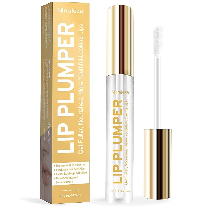 Lip Plumper Gloss, Clear Plumping Lip Gloss for Visibly Hydrated, Volumized Lips with Nourishing Ingredients to Smooth Lip Wrinkles.
