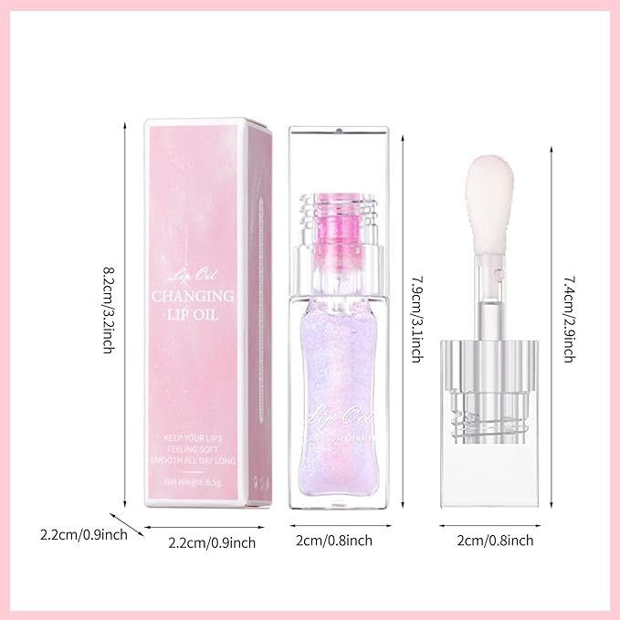 Erinde Magic Color Changing Lip Oil, Moisturizing Lip Glow Oil, Plumping Shimmer Big Brush Tinted Lip Balm Lip Care, Long Lasting Nourishing Non-sticky Fresh Texture Lip Gloss Lip Balm