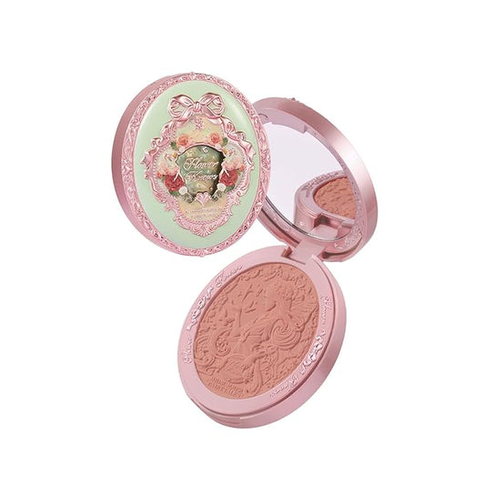 Flower Knows Midsummer Fairytales Embossed Blush 05 Valley Lily+Butterfly Cloud Collar Angled Powder Brush Pearly Moonlight