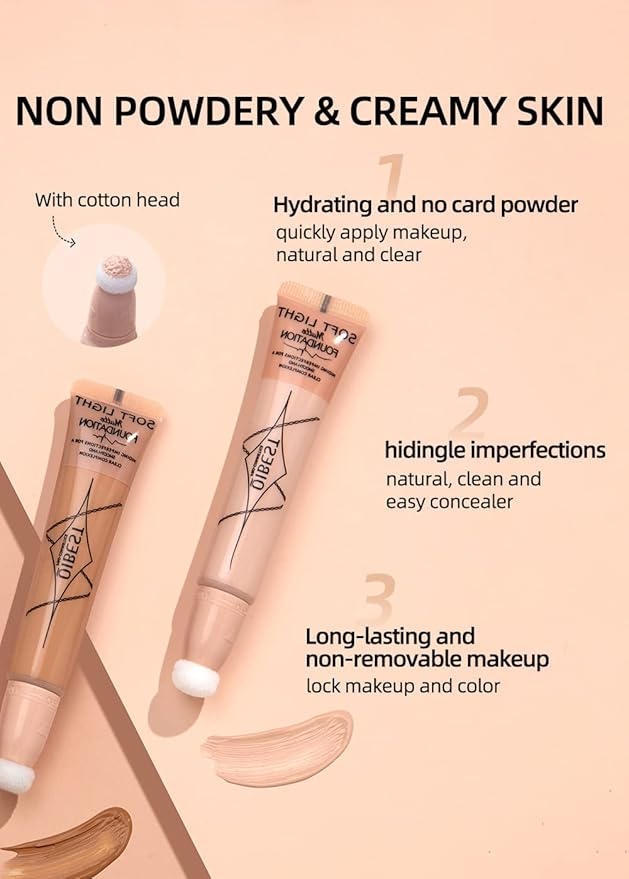 Liquid Foundation Beauty Wand - With Cushion Applicator Easy to Apply, Natural Lightweight Formula, Combination & Oily Skin, SPF 15, Longwear Medium-Full Coverage with Matte Finish (4#)