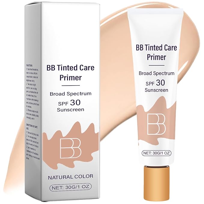 BB Cream Tinted Moisturizer SPF 30, BB Tinted Primer Full Coverage, Even Skin Color Hydrating and Smoothing