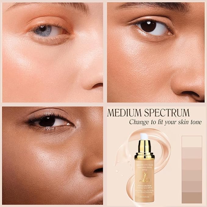 Biological Match 4-in-1 Foundation - Light/Medium Spectrum, Mature Skin Color Changed, Protect from Sun SPF 50+ Concealers Waterproof (Medium, 1 Ounce)