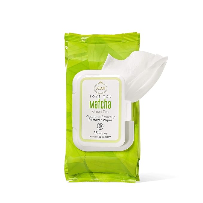 JOAH Love You Matcha Green Tea Waterproof Makeup Remover Wipes, 25 Count