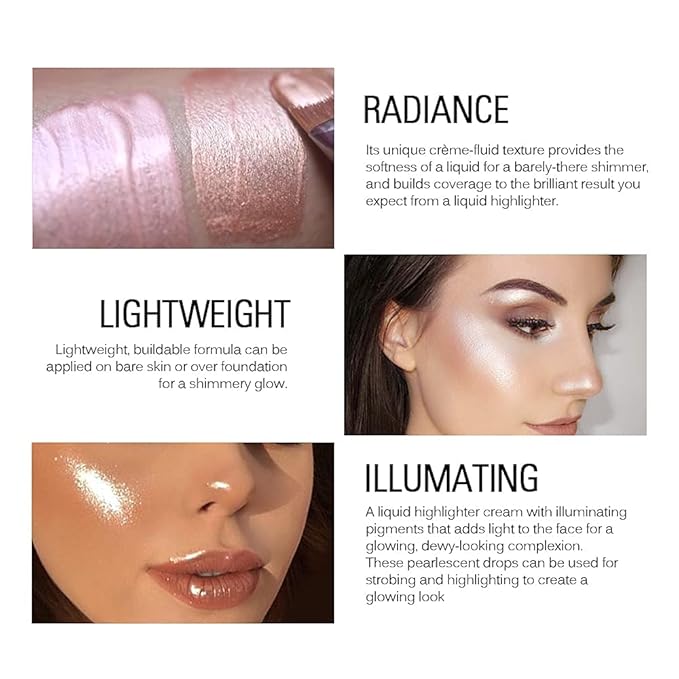 SACE LADY 2 Colors Liquid Highlighter Makeup Set Shimmer Shine Ultra-Smooth Radiant Illuminator Kit for Face Cheekbone Body Glow Bronzer Glitter Illuminating Highlighters Make-up, 2×0.2Fl Oz