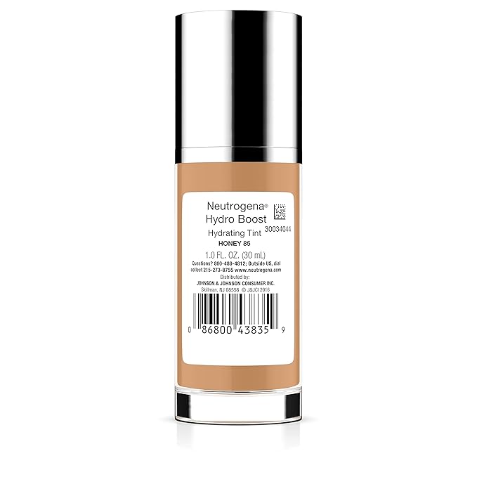 Neutrogena Hydro Boost Hydrating Tint with Hyaluronic Acid, Lightweight Water Gel Formula, Moisturizing, Oil-Free & Non-Comedogenic Liquid Foundation Makeup, 85 Honey Color 1.0 fl. oz