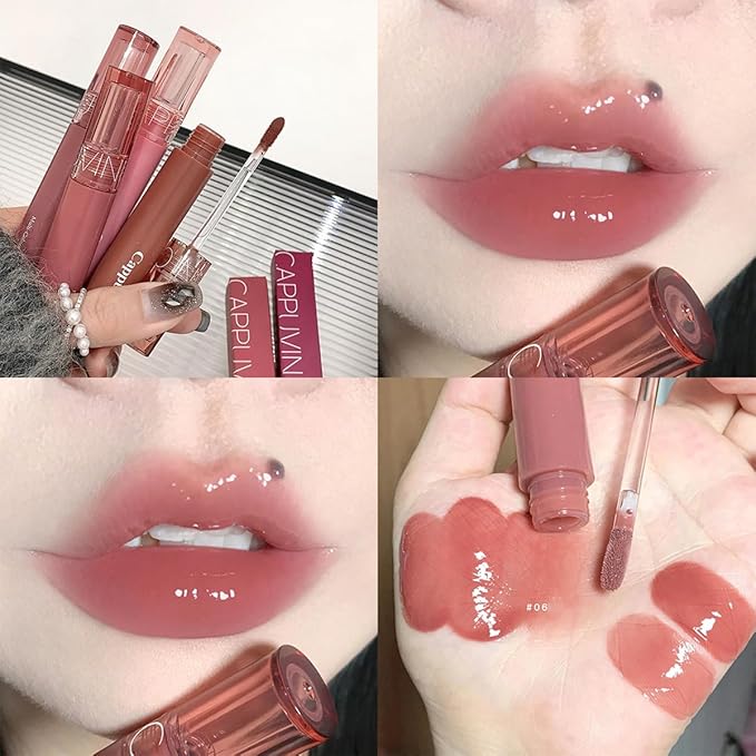 6 Colors Hydrating Plumping Lip Gloss Set,Glossy,Natural Color, Long-lasting Waterproof Moisturizing Shimmer Jelly Lip Glaze Tinted Lip Balm,Mirror Liquid Water Glow Lipstick