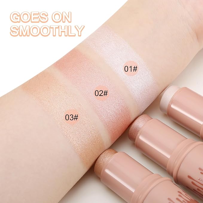 Cream Highlighter Stick, Shimmer Brightener Makeup Stick, Blendable and Waterproof Bronzer Glitter Powder, Illuminator Contour for Women
