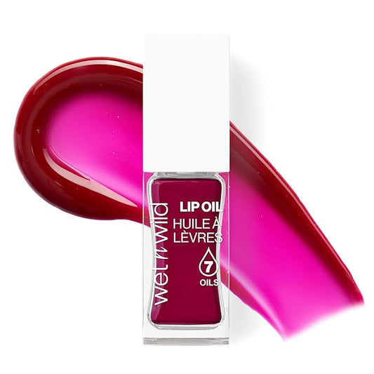 wet n wild Lip Oil - Lightweight, Non-Sticky, Hydrating & Nourishing Formula with 7 Conditioning Oils, Vegan & Cruelty-Free - Merlot Glass