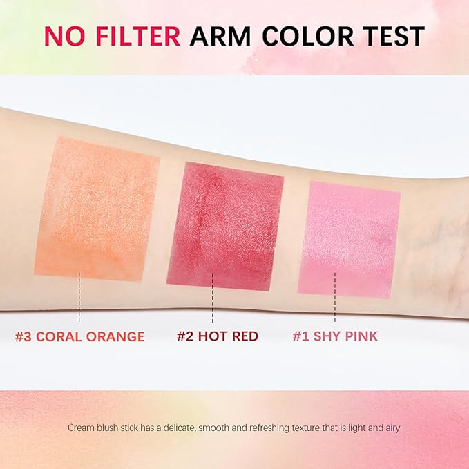 3 in 1 Blush Stick, 2 PCS Shy Pink, Long Lasting Waterproof Lightweight Moisturing Face Blush, Easy Blends Use on The Go, Natural Matte Soft Cream Blushers for Cheeks Lips Eyes, 01+02