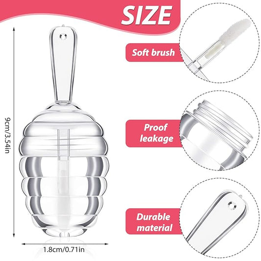 18 Pieces Empty Lip Gloss Tubes Honey Pots Shaped Plastic Gloss Container Mini Clear Refillable Lip Balm Bottle Container with 2 Pieces Plastic Funnels for Women DIY Cosmetics, 6 ml