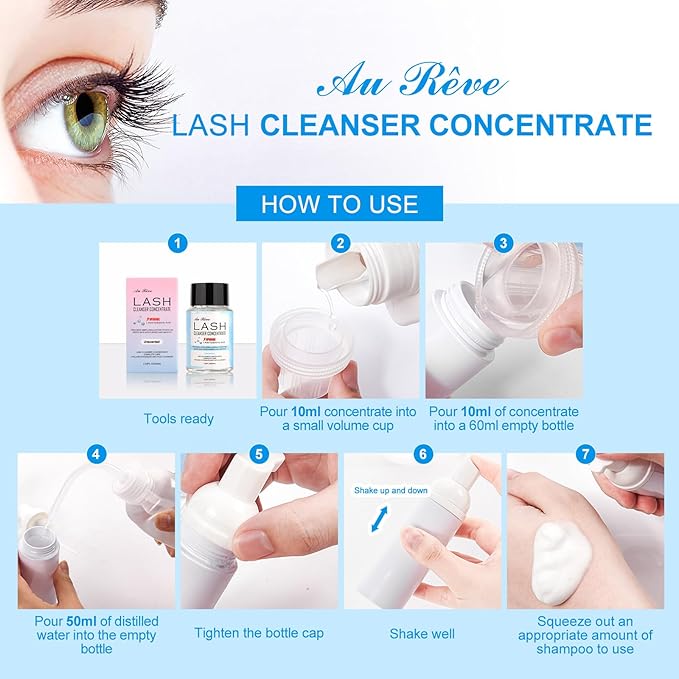Lash Shampoo Concentrate 60ml Lash Cleanser Concentrate Add Hyaluronic Acid Oil-Free Lash Extension Shampoo Perfect for Salon,Unscented