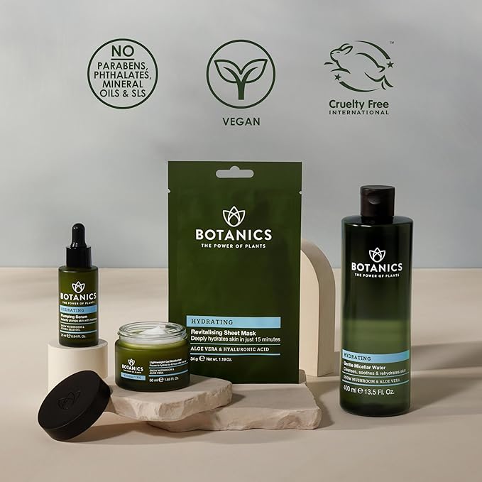 Botanics Micellar Water Makeup Remover - Hydrating & Gentle Cleansing Water - Enriched with Snow Mushroom & Aloe Vera - Vegan & Cruelty-Free Eye Makeup Remover Liquid (13.5 Fl Oz)