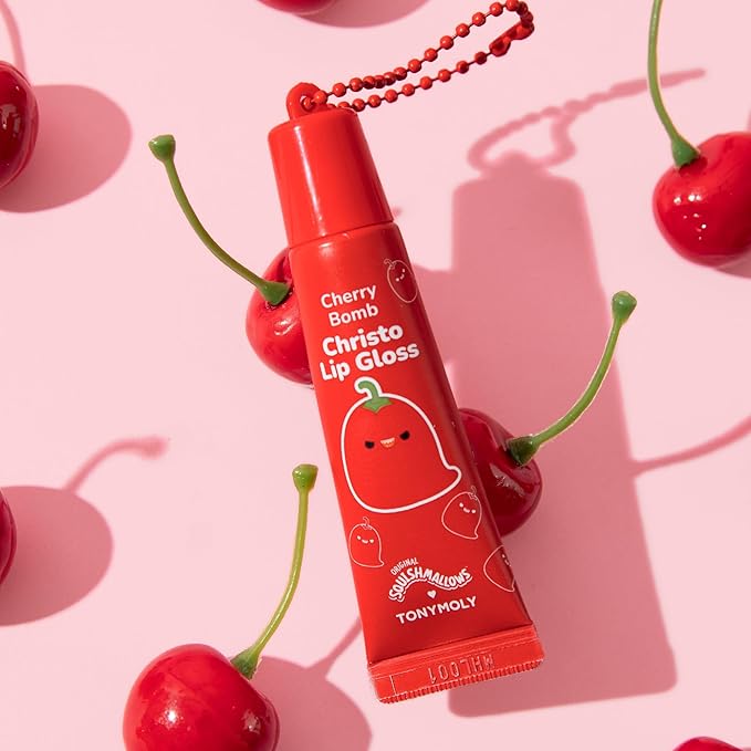 TONYMOLY x Squishmallows Christo Lip Gloss, Sheer Cherry Red Tint, Hydrating Formula with Cherry Extract and Rosehip Oil, 11ml