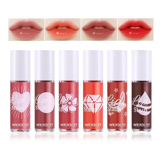 6 Colors Lip Tint Stain Set,Mini Velvet Lip Tint Watery Lip Stain Long Lasting Waterproof Moisturizing Lip & Cheek Tint,Hydrating,Natural Glossy Liquid Lipstick Lip Gloss Kits for Women (Set D)