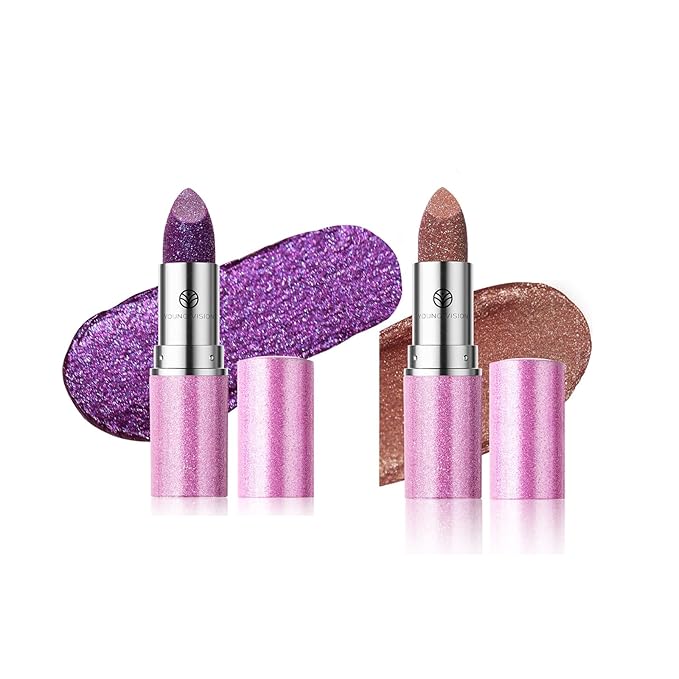 Multichrome Metallic Lipstick with Diamond Shimmer - Chameleon Color Shift Lip Gloss for 3D Dimensional Lips, Long-Lasting Day to Night Wear, 2-Pack