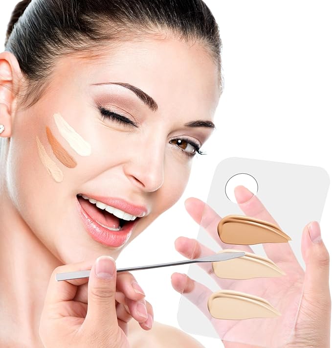 4Pcs Acrylic Makeup Palette, Makeup Mixing Tray Palette with Spatula, Cosmetic Foundation Palette Nail Art Palette for Beauty Salon Color Cream Liquid Foundation Mixing Palette(Square)