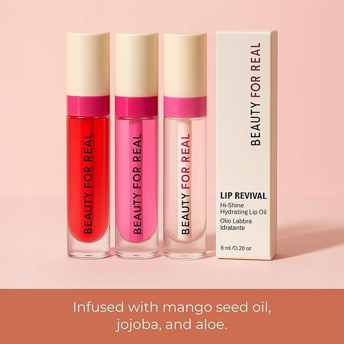 Beauty For Real Lip Revival Hi-Shine Hydrating Lip Oil, Shining Star (Transparent) - Lightweight - Non-Sticky, Shiny Finish - Paraben Free, Cruelty Free, Vegan