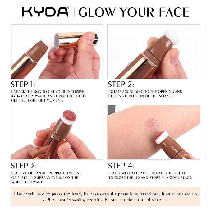 KYDA Highlighter Beauty Wand, Face Illuminator with Cushion Applicator, Natural Glossy Finish, Silky Smooth Cream, Face Highlighter Bronzer Makeup, Lightweight Blendable-Talk Glow