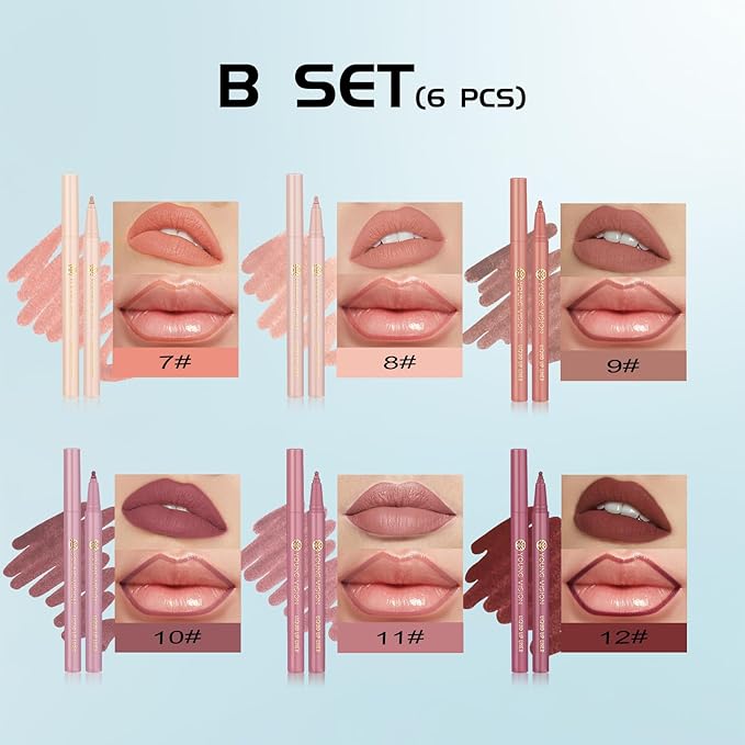 YOUNG VISION 6-Pc Lip Liner Set, Gourd-Shaped Precision Tip, Long-Lasting, Smudge-Proof, Easy Glide Nude Matte Lip Contour for Women, Perfect for Precise Lip Definition, Gift Set