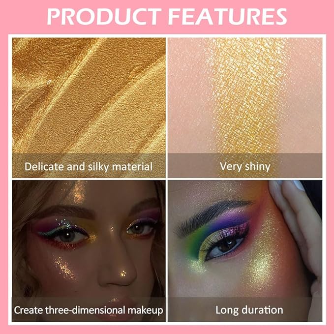 EVPCT Double-Duty Gold Liquid Iridescent Festival Glitter Face & Body Highlighter - Waterproof, Long-Lasting Shimmer Palette