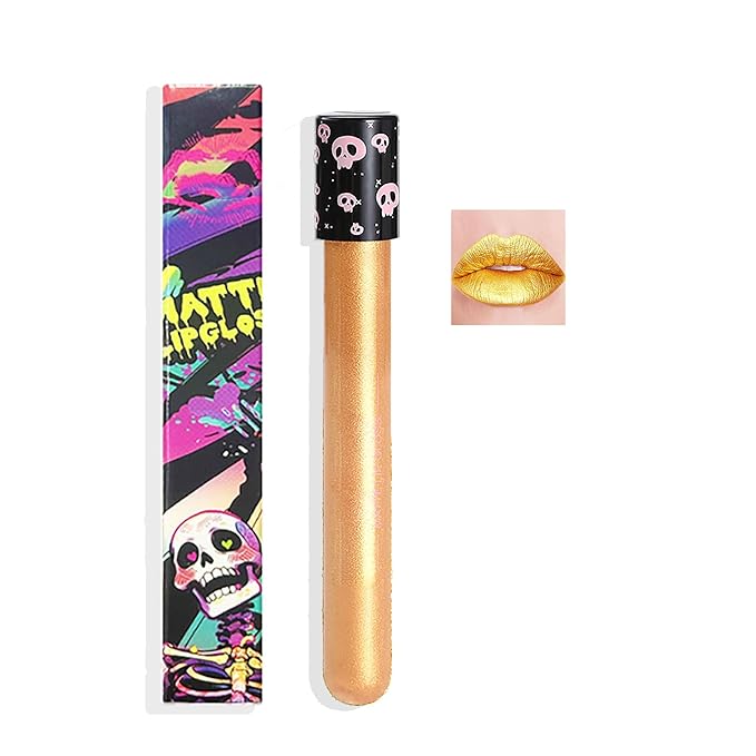 Yellow Metallic Liquid Shimmer Lipstick Glitter Lip Gloss, Glossy Full Matte Lip Gloss, Waterproof Longlasting High Pigment Shimmer Lip Gloss,Bold Goth Makeup for Halloween Makeup Gift, #08