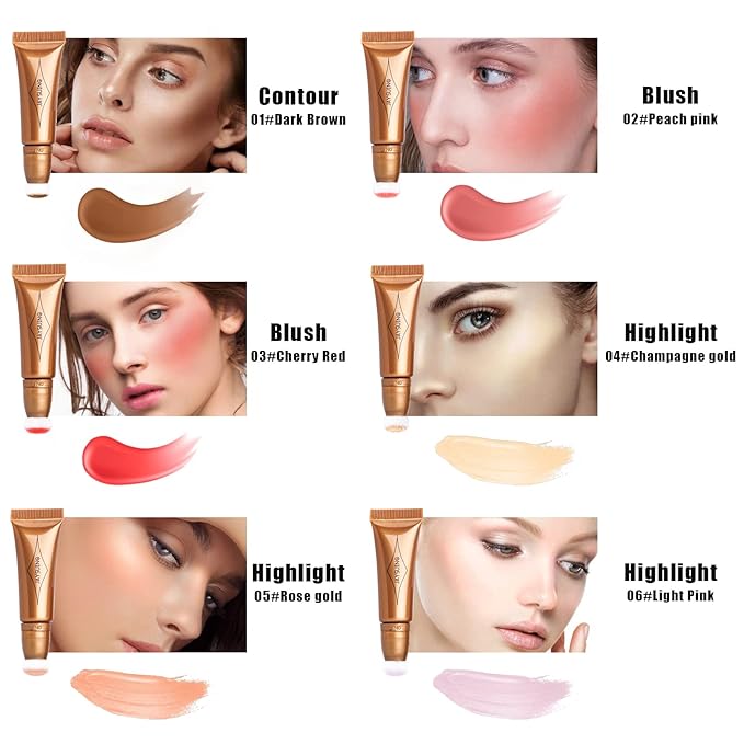Bronzer Stick Cream Contour Stick Liquid Contour Wand Highlighter Stick with Cushion Applicator Concealer Stick Long Lasting Contour Beauty Wand Cream Bronzer Wand(#05 Rose Gold Highlighter)