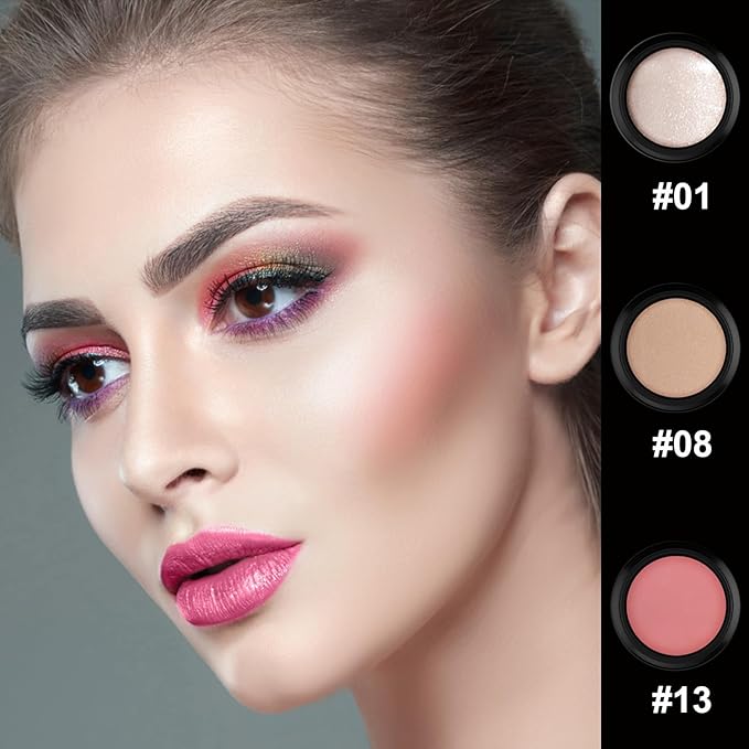 PHOERA CC Cream Foundation With SPF,PHOERA Full Coverage Foundation Color Correcting Cream,3 Pcs Cream Contour Stick Makeup Kit, Shades with Highlighter Stick, Blush Stick and Bronzer Contour Stick