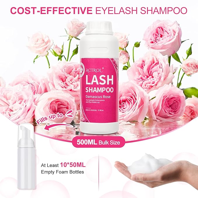 Lash Extension Cleanser Rose 500ml Eyelash Shampoo Lash Cleanser Foam with Salon and Home Care