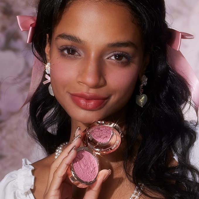 Flower Knows Strawberry Rococo Embossed Blush 05 Strawberry Rococo Hand Mirror Soft Pink