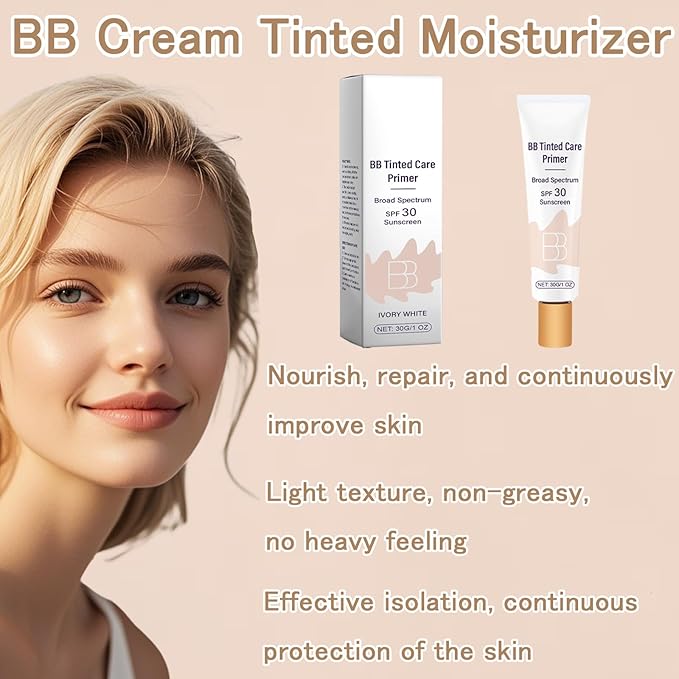BB Cream Tinted Moisturizer SPF 30, BB Tinted Primer Full Coverage, Even Skin Color Hydrating and Smoothing