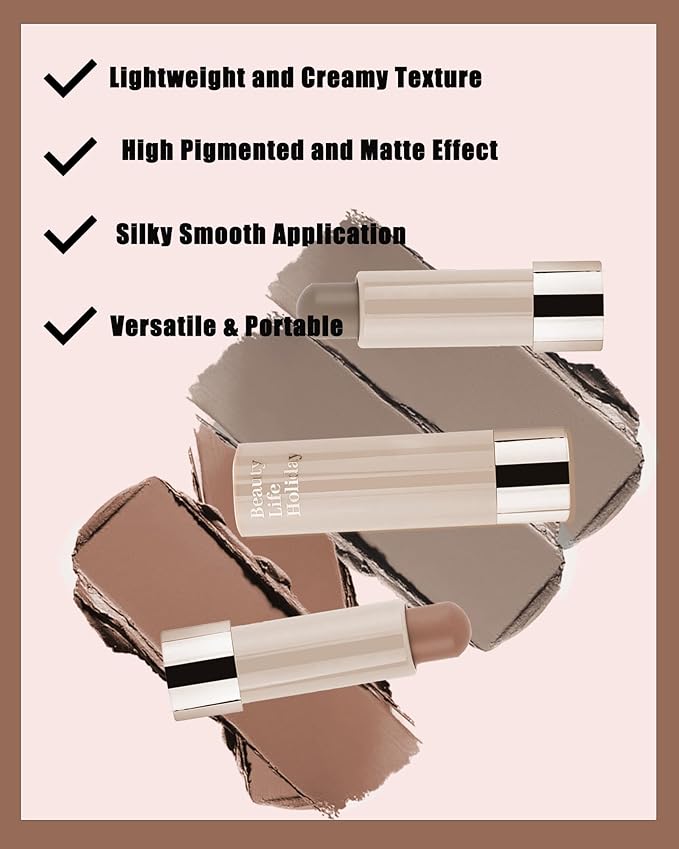 Cream Contour Stick, 2pcs Cool Toned Contour Stick Matte Finish Bronzer Stick Blendable Smooth Lightweight,Waterproof & Long Lasting Face Shaping Contouring Women Makeup for Beginners,Cruelty-free-01