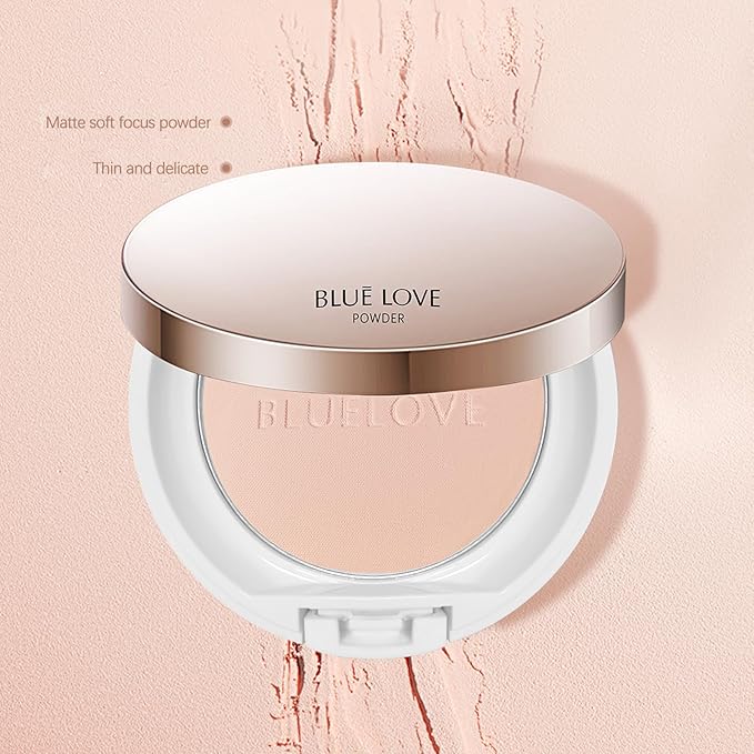 BLUE LOVE Matte Pressed Powder Foundation - Lightweight, Longwear Oil-Free Compact for Shine Control & Flawless Medium to Full Coverage Finish (Natural)
