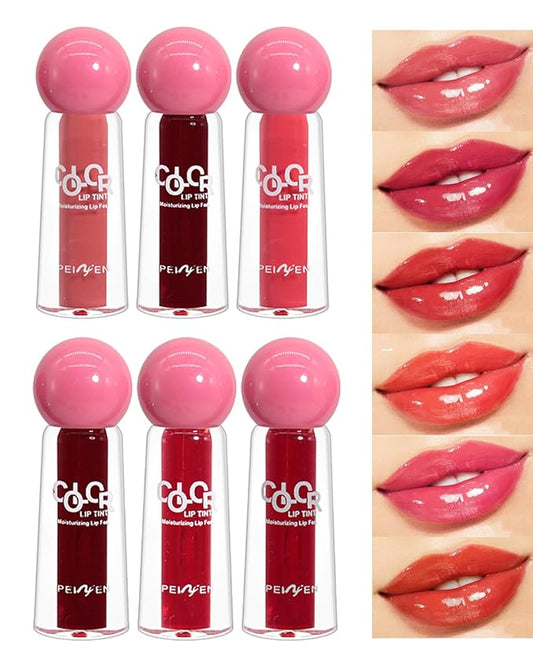 Pack of 6 Lip Tint Set, 6 Colors Berry Colors Lip Tint Set, Can be Used as Liquid Blush for Cheeks, Long Lasting and Waterproof, Not Easy to Fade, Create Watery Charming Pout