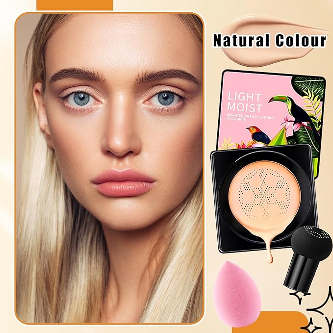 2Pcs Mushroom Head Air Cushion CC Cream Foundation Makeup,Moisturizing BB Cream Face Makeup Liquid Foundation,Long Lasting Full Coverage Concealer for All Skin Types(Natural)E