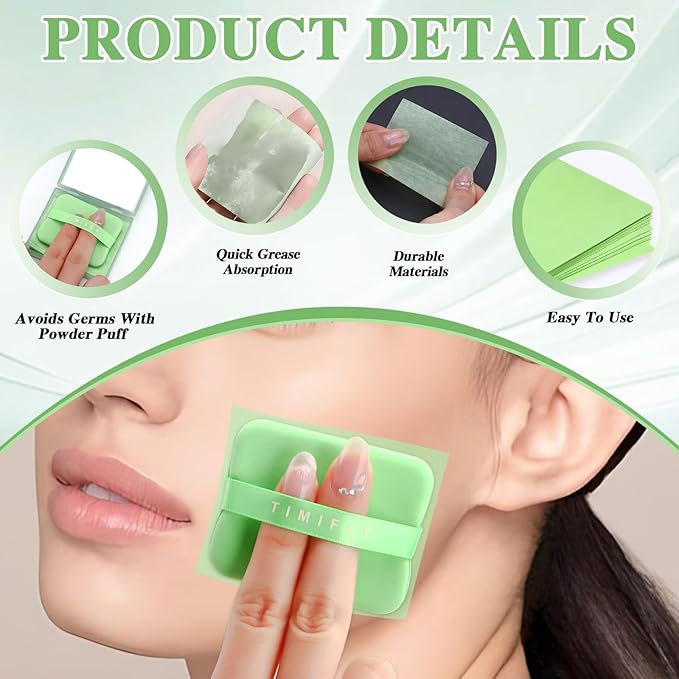 1000 pieces Skin-friendly, non-irritating, gentle blotting paper, Lightweight and breathable blotting paper (Green Tea)