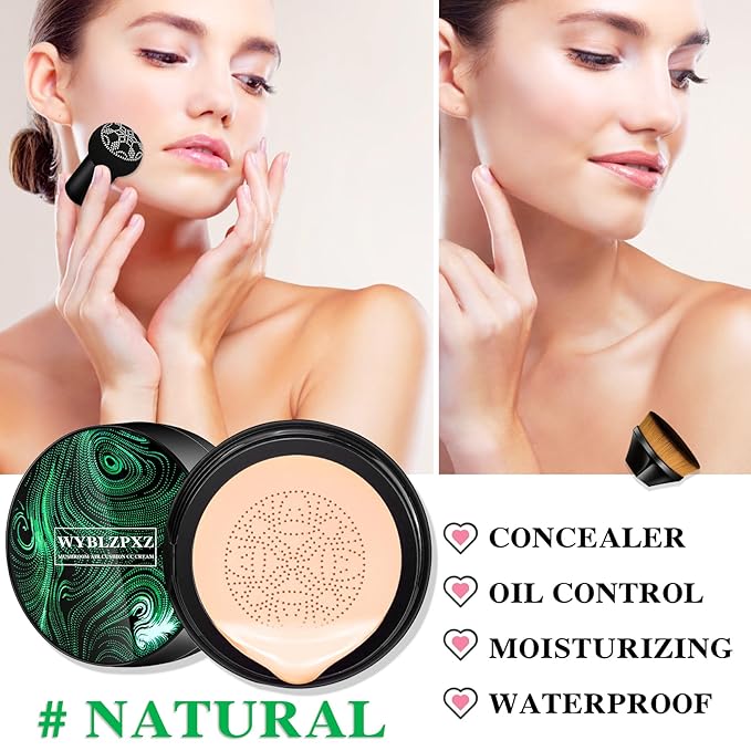 Mushroom Head Air Cushion CC Cream BB Cream Cushion Foundation Set Moisturizing Full Coverage Foundation Concealer Lasting Foundation Makeup Even Skin Tone Makeup Base Primer(4 Pcs)