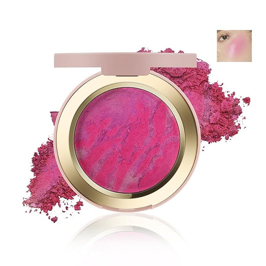 Baked Blush for Cheeks, 2 in 1 Powder Blush Palette and Highlighter, Contouring Shimmer Natural Makeup All Day Wear