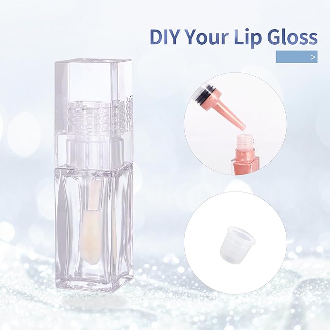 10 Pack Lip Gloss Tubes with Big Wand, Empty 6.5ML 0.22 Oz Transparent Square PTEG Lip Balm Tubes Concealer Containers for Women Girls DIY Makeup Lipgloss