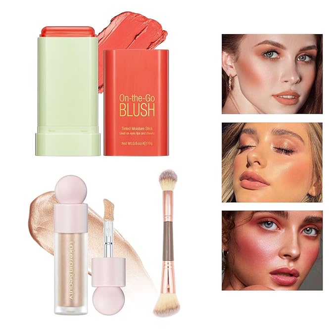 Makeup Blush, Belt Double Ended Makeup Brush, Multi-Use Red Blush Moonlight Face for All Skin