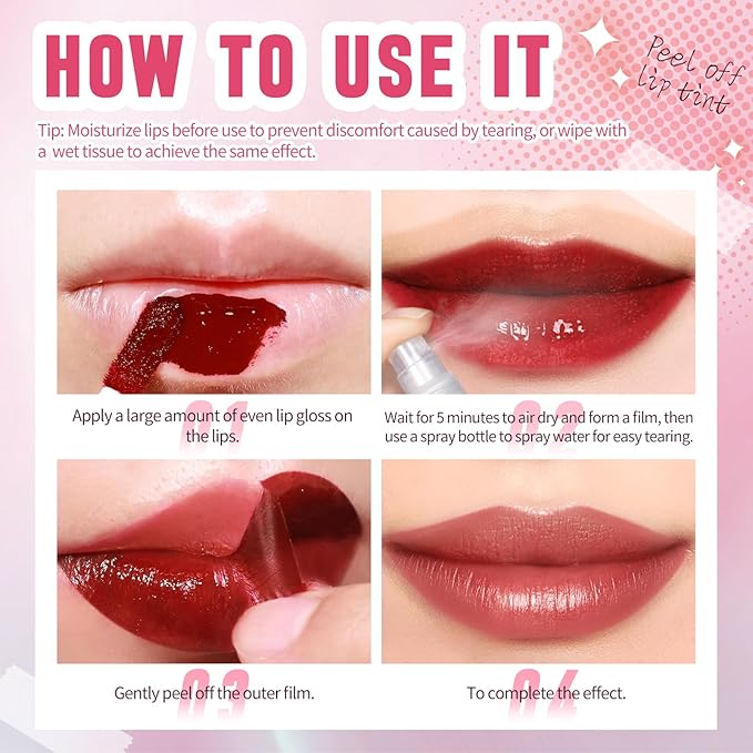 4Pcs Wine Bottle Lip Stain Peel Off, Tattoo Color Lip Liner Stain peel, High Pigment Transfer Proof Magic Lip Tint, Matte Natural Dewy Finish Waterproof Long Lasting Lipstick Makeup Gift Set