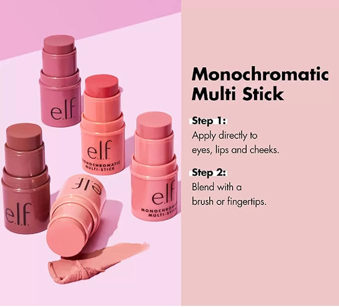 e.l.f., Monochromatic Multi Stick, Creamy, Lightweight, Versatile, Luxurious, Adds Shimmer, Easy To Use On The Go, Blends Effortlessly, Sparkling Rose, 0.17 Oz (Pack of 2)