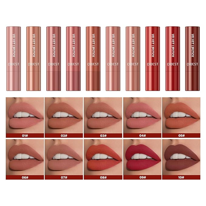 5Pcs Velvet Matte Nude Lipstick Set - Long-lasting Color, Silky Matte Finish, Soft Mousse Texture, Enhances Color and Plumps Lips, Lightweight and Non-Sticky (Set A, 5 Count (Pack of 1))