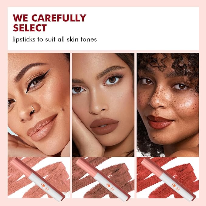10 Colors Lipstick Tube Red Matte Velvet Lip Tint Stain Set, Natural Ingredients Lip Gloss Set, Waterproof & Long Lasting 24 Non-Sticky