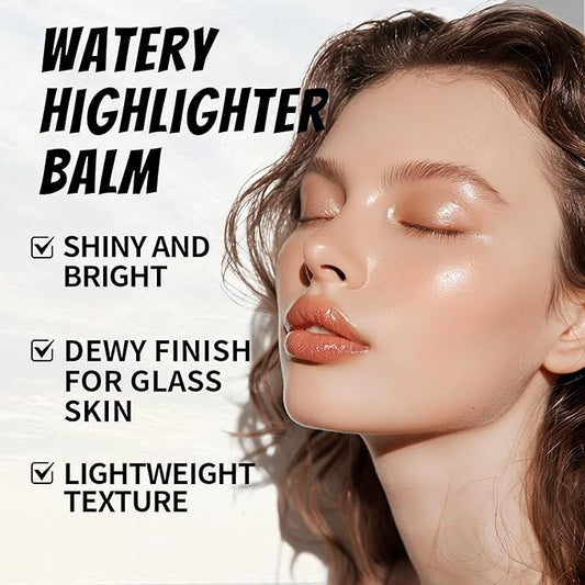 2 Colors Clear Highlighter Stick, Dewy Radiance Balm for Glass Skin, Hydrating Reflective Natural Shimmer Illuminator Stick, Multi-Use Lightweight Creamy Face Highlighter Clean Makeup