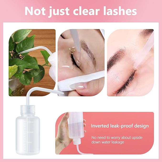 Lash Cleaning Kit - 60ML Lash Shampoo with Lash Fan Cleaning Brush Rinse Bottle and 50 Pcs Mascara Brush, Rich Foam Lash Wash for Eyelash Extension Home Use(Pink)