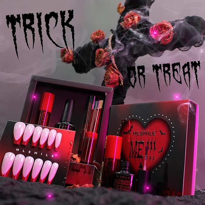 Halloween Makeup Kit,Halloween Press On Nail With Tools,SFX Make up Set Fake Blood Cream,Powder Lipstick,two-tone eyeshadow,2024 New Halloween Party Supplies