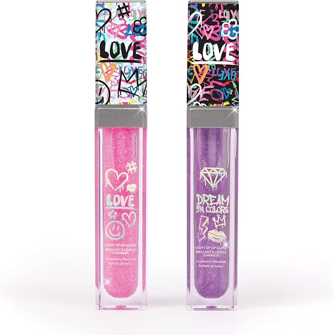 3C4G It's Lit! Light Up Lip Gloss Duo - Glitter Lip Gloss for Kids with Up Lid & Wand - 2 Pack Kids Lip Gloss Set - Strawberry Flavored Lip Gloss for Girls 8-10-12-14 by Make It Real