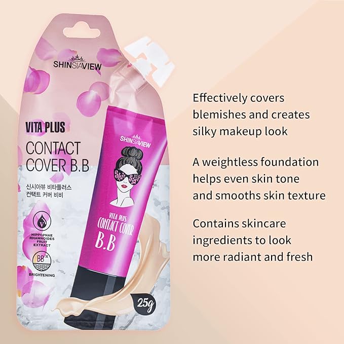 Vita Plus Contact Cover BB Cream Trave Size Makeup Base Matte Coverage for Light to Medium Skin Tones