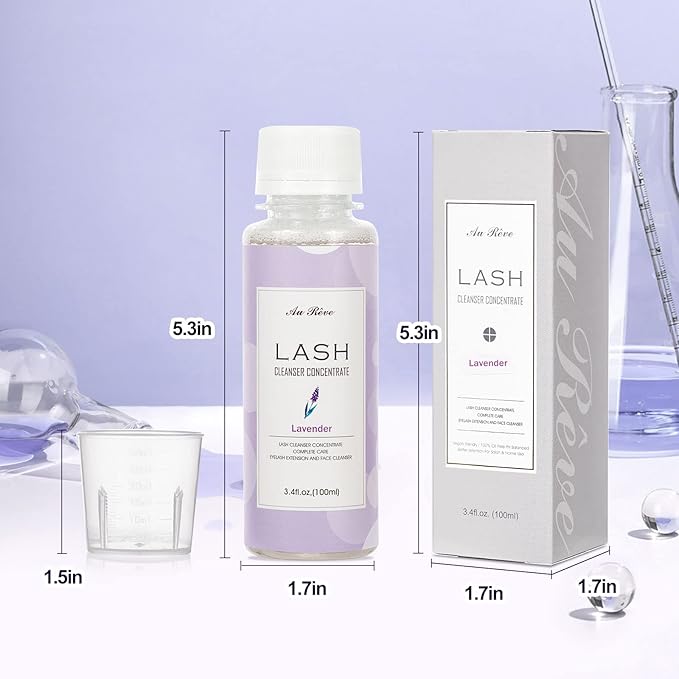 Eyelash Cleanser Concentrate 100ml Eyelash Extension Cleanser Inside the Eyelash Extension Kit Oil-Free Eyelash Extension Shampoo Perfect for Salon-Can Make Ten 60ml bottles of Lash Shampoo,Lavender